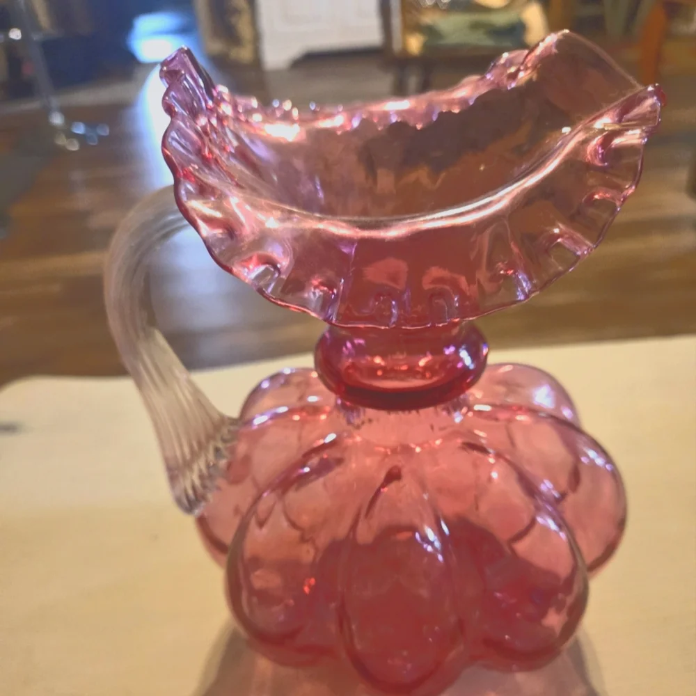 Vintage Fenton Cranberry 8" Melon Pitcher - Picture 3 of 11